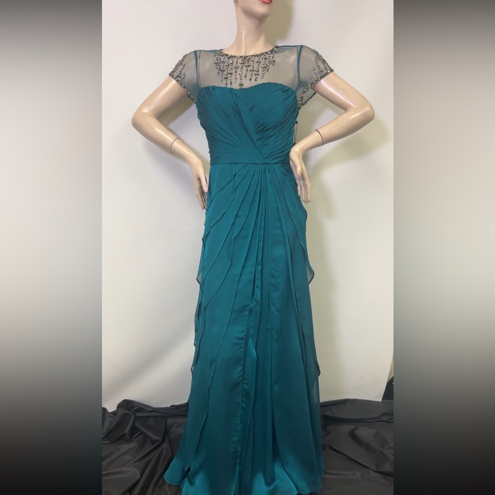 Adrianna papell jewels neckline short sleeve shutter long dress